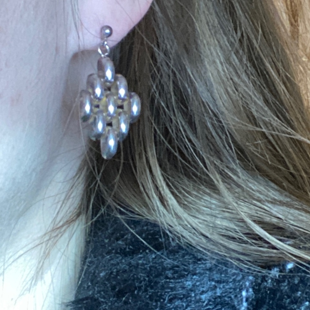💛 Vintage Sterling Silver Bead Diamond Drop Earrings | Artisanal - Picture 4 of 6